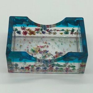Little box ( 4”by 2.5”) made with real flowers and blue stones